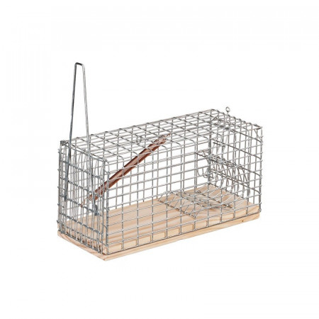 wooden cage and metal mesh to capture live mice